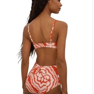 lemlem Elsi High Waist Bikini Bottom in Niku Red Pattern XS